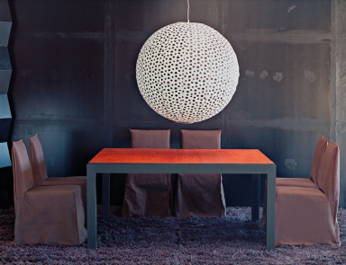 Set for dining room with covered chairs, Gervasoni