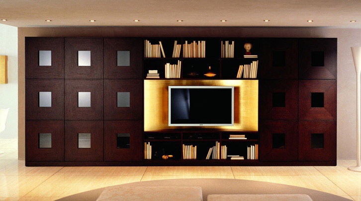 Bookcase dark oak Concerto from Besana with a niche for TV