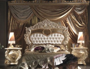 Double bed with carved headboard, Cappelletti