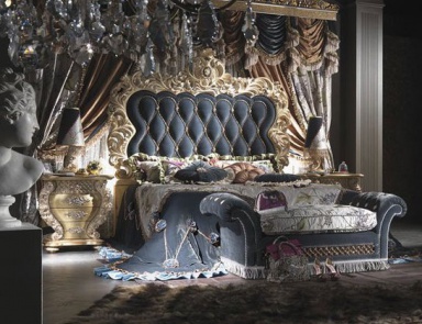 Double bed with headboard in gold finish, Cappelletti