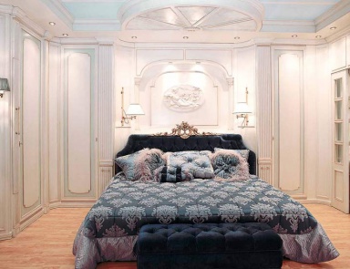 Double bed with velvet headboard, Bucalossi