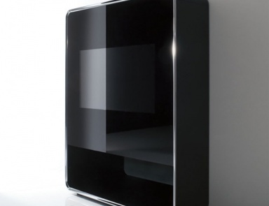 Cabinet for audio-video equipment with a frame made of bent wood and a facade made of tempered glass Lyneus Audio-Video, Acerbis International