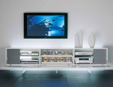 Cabinet for audio-video equipment with lacquered glass fa?ade, New Concepts, Acerbis International