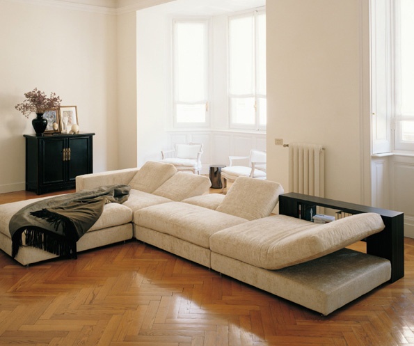 Modular sofa upholstered in leather or fabric Strike, Longhi