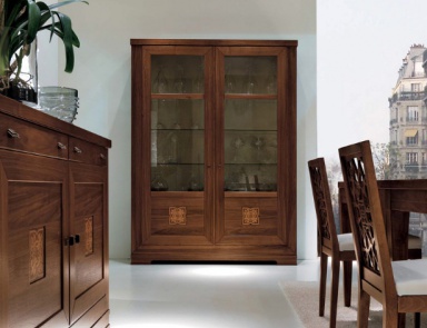 Showcase with two glass doors on a frame of solid beech 8022FL / 8022FG / 8022FJ, Bruno Piombini