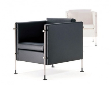 Seat filled with polyurethane foam, upholstered in leather or textile fabric and frame made of metal, Felix, Arflex