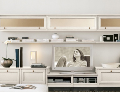 Storage system modular on a frame of solid wood veneer Comp 80, Bruno Piombini