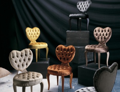 Chair upholstered in leather or fabric 661 Heart, Bizzotto