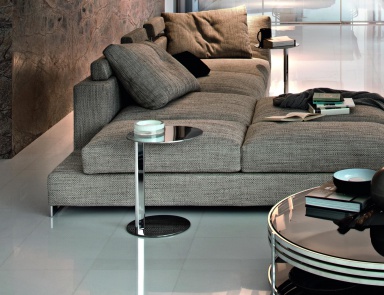 Coffee table with base in chromed metal and stainless steel countertop Planet, Arketipo