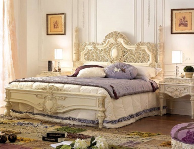 Bed with carved headboard Cara factory Asnaghi Interiors