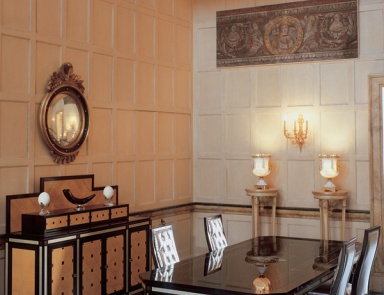 Dining table made of solid wood with an engraving and inlay, Angello Cappellini