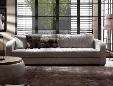 Three-seater sofa in leather upholstery Carlos, Ulivi