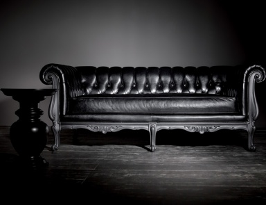 Sofa with black leather upholstery Sansone Classic,Opera Contemporary