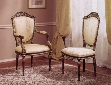 Chair with armrests on a frame of solid wood, Ezio Bellotti