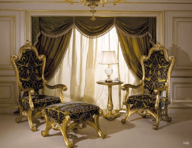 Chair with foot bench in natural wood CS Masterpieces, Colombo Stile