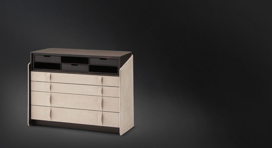 Dresser Bureau Gentleman From Natural Wood In Leather Flou