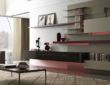 Bookcase wall with shelves of aluminum Tao10, MisuraEmme