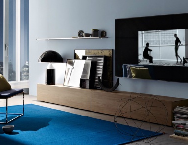 The rack is made of wood, glass and aluminum Tao10, MisuraEmme