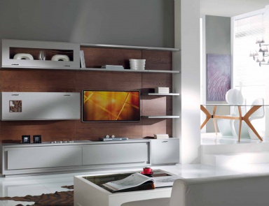 Modular system for TV in white lacquer and veneer Prima Classe, Arve Style