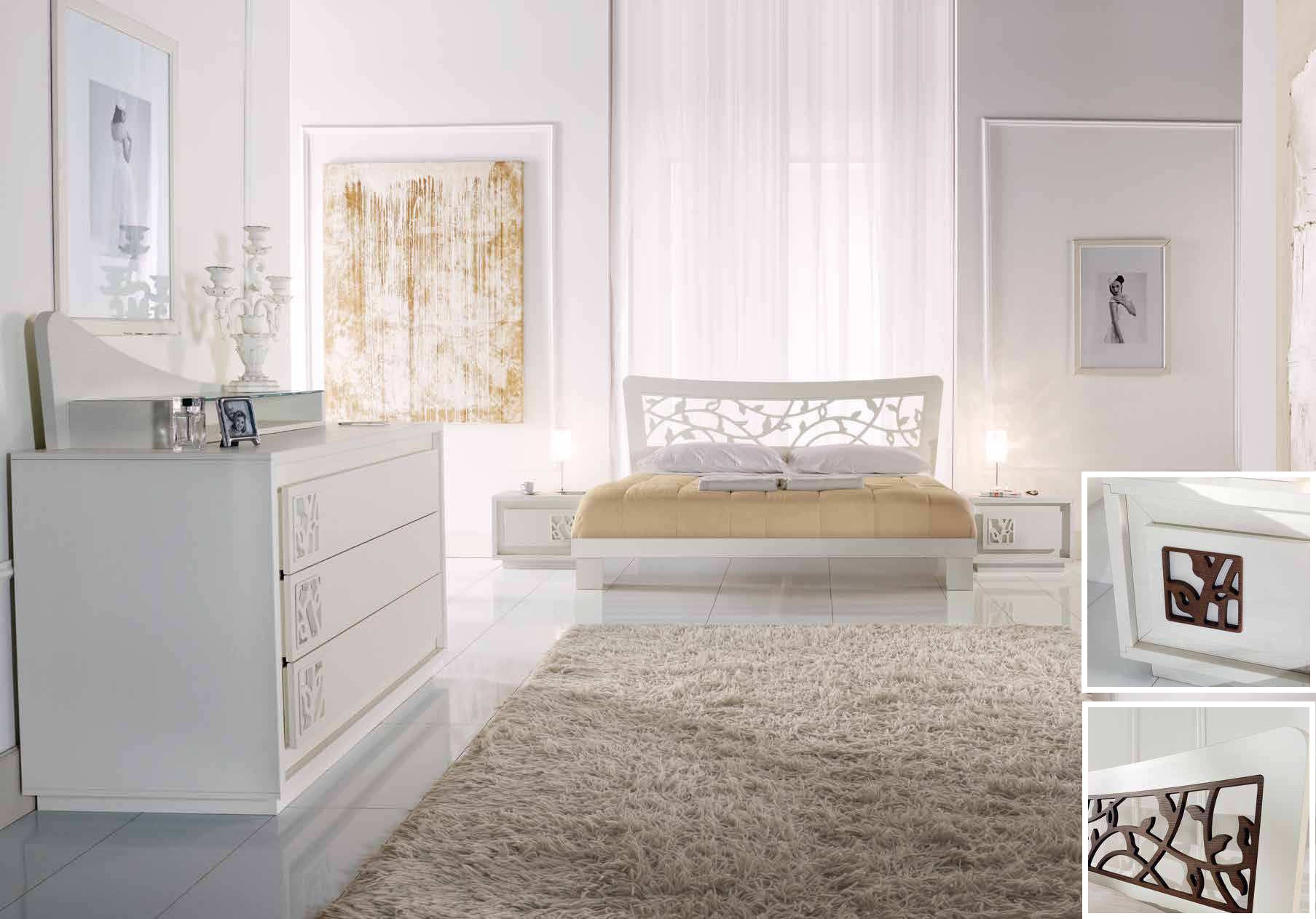 Set for the bedroom in the decoration of the white lacquer with a