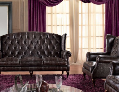 Living room set in leather and lacquer Classic, Tosconova