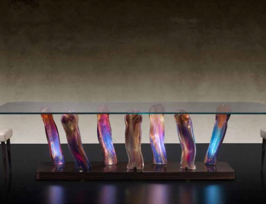 Dining table with legs in Murano glass Sassi 72, Reflex Angelo