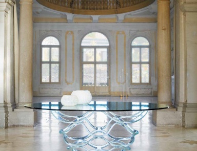 Dining table with base made of curved glass Neolitico 72 Vetro, Reflex Angelo