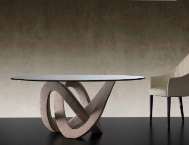 Dining table with carved base 72 Andromeda granite, Reflex Angelo