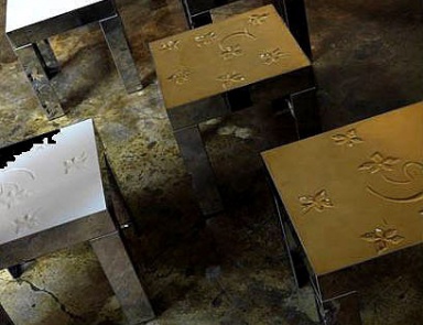 A coffee table on a frame of stainless steel Lul Mussi