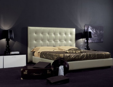 Double bed with upholstered high headboard, QUADRATUS LIGHT - Valdichienti