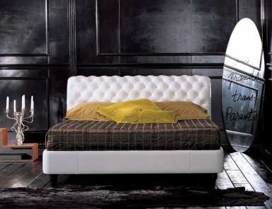 Double bed with high upholstered headboard, BUONANOTTE - Valdichienti