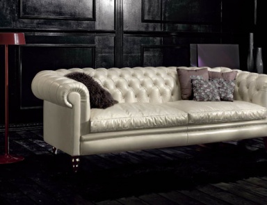 Three seater sofa in leather upholstery, KENSINGTON - Valdichienti